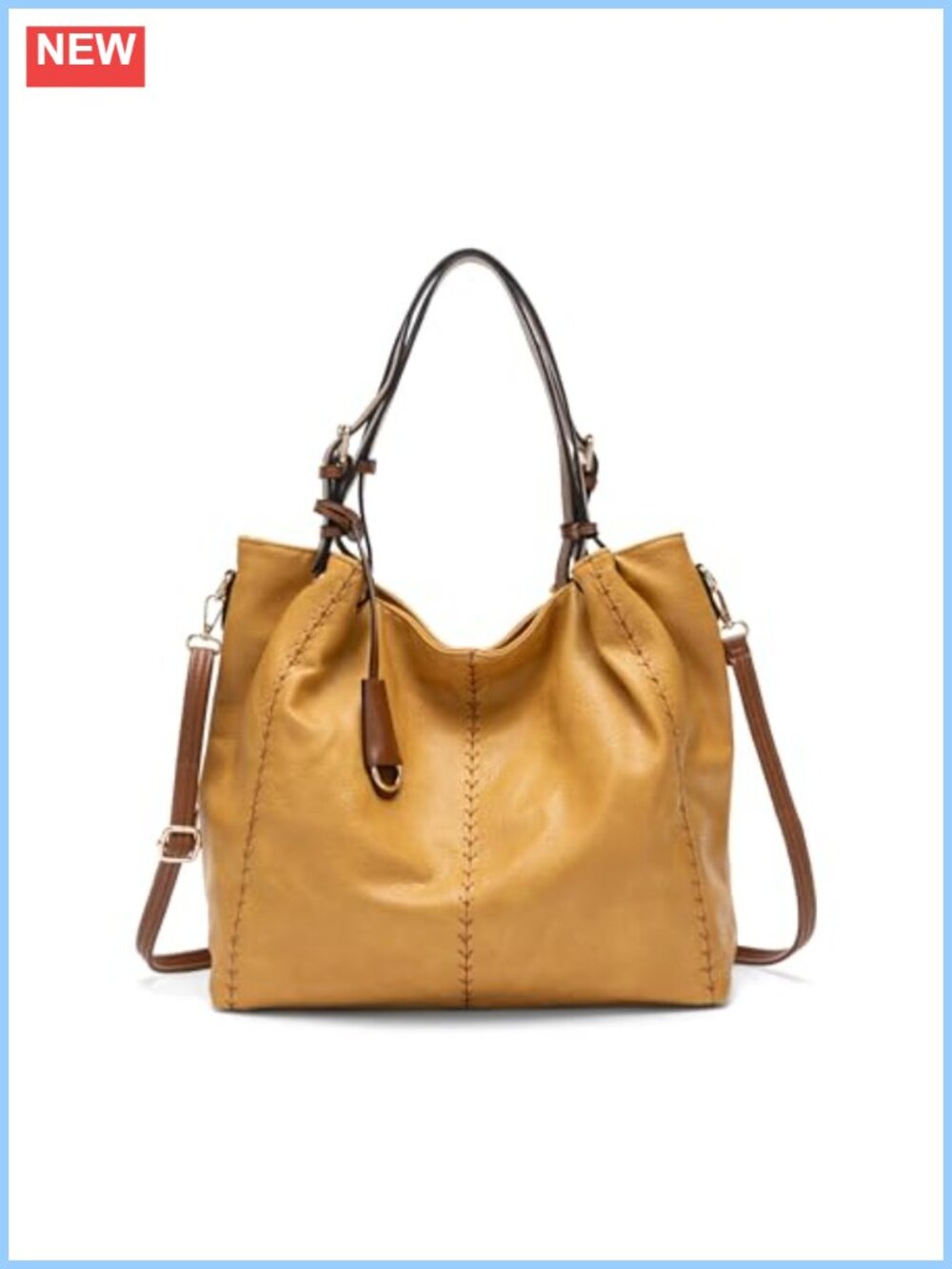 Vintage PU Leather Hobo Shoulder Bag Bucket Tote with Rivet Detail